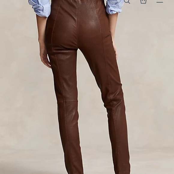 Ralph Lauren Brown Leather Leggings - Picture 2 of 6